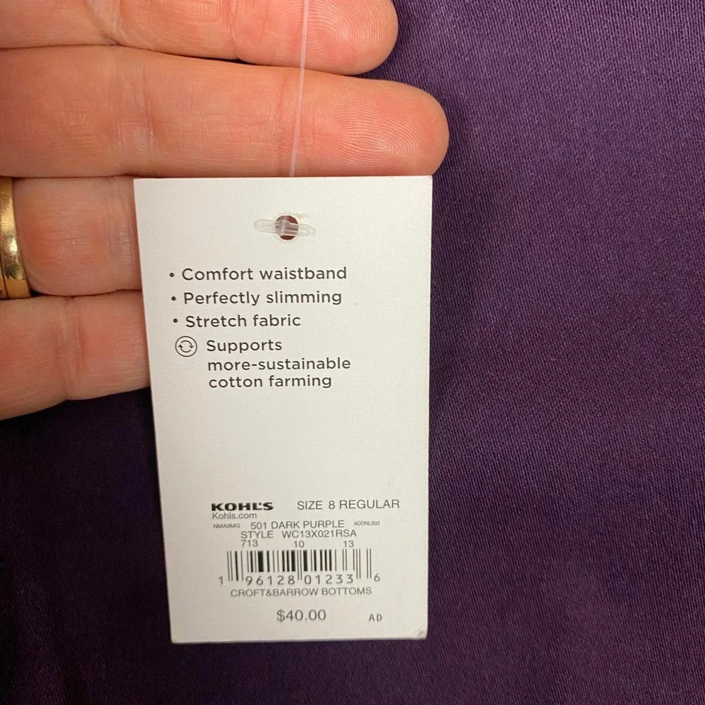 Croft & Barrow Effortless Stretch Mid Rise Bootcut Pants Womens 8 Purple NWT - Picture 8 of 12